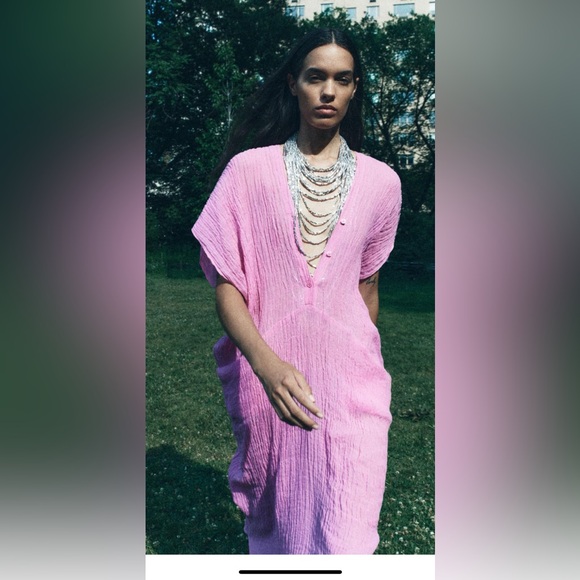 Zara Dresses & Skirts - Sold‼️Zara Rustic Pink Boho Lagenlook Kimono Maxi dress Size L/M